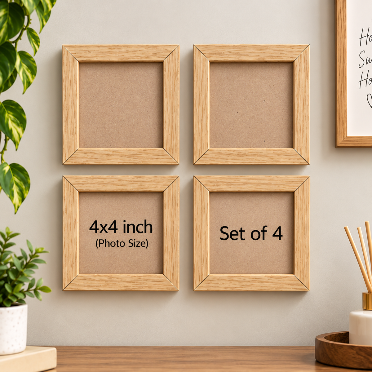 Photo Frames 4x4 inch Set of Frames, Light Brown Wood Wall Frames