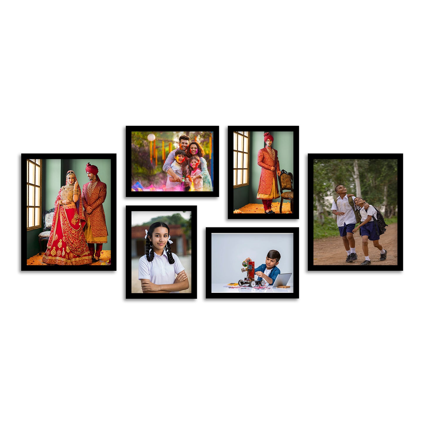 FRAME RANG Set of 6 Black Photo Frames (2 – 8x10 Inch, 4 – 6x8 Inch) | Wall Photo Frame Set for Gallery Wall & Home Décor