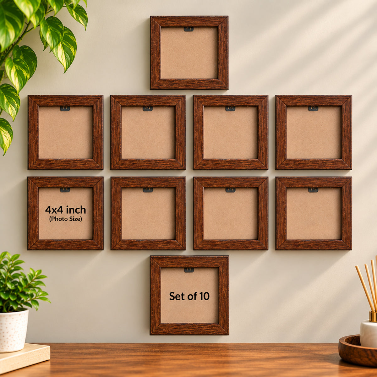 Photo Frames 4x4 inch Set Of Frames , Brown Wood Wall Frames