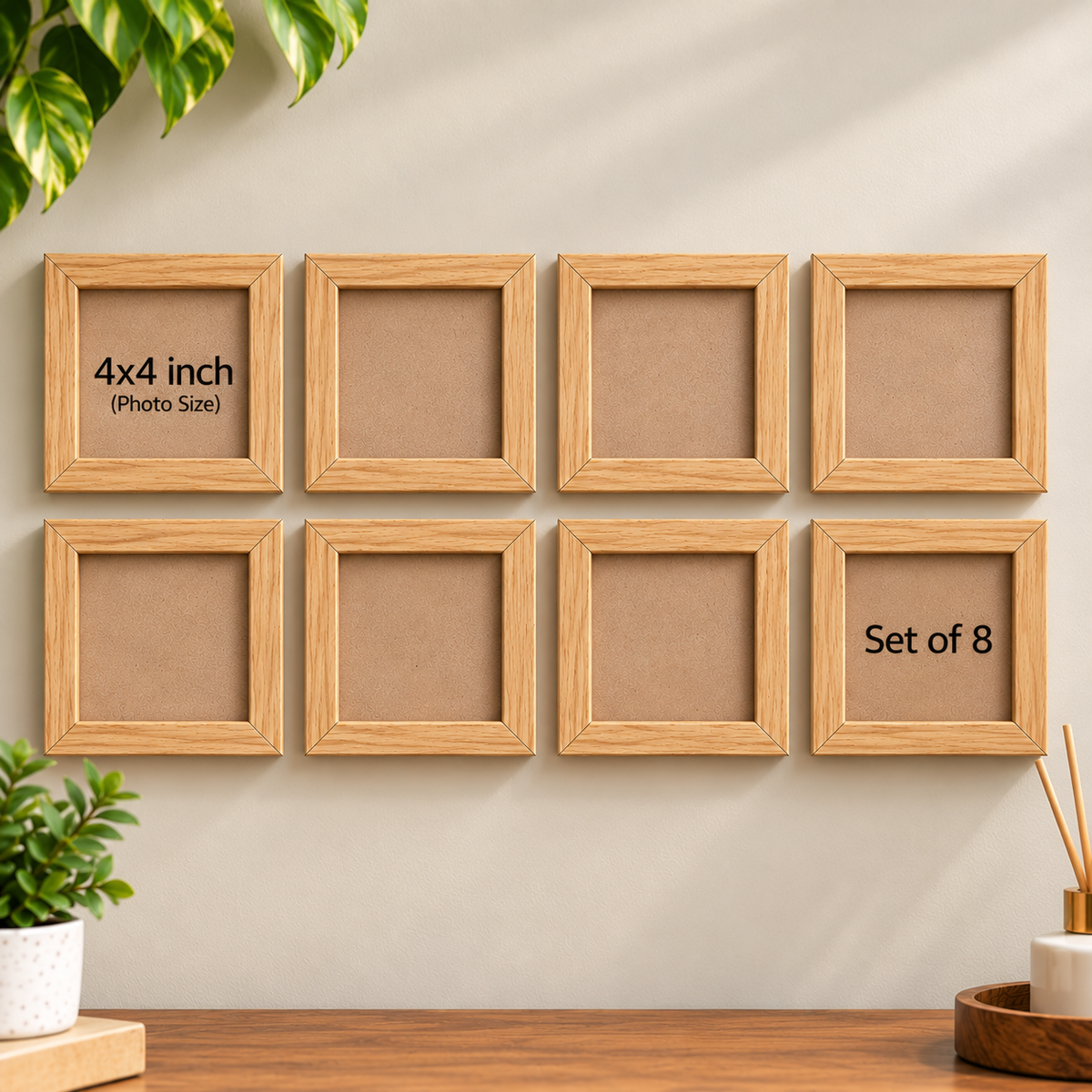 Photo Frames 4x4 inch Set of Frames, Light Brown Wood Wall Frames