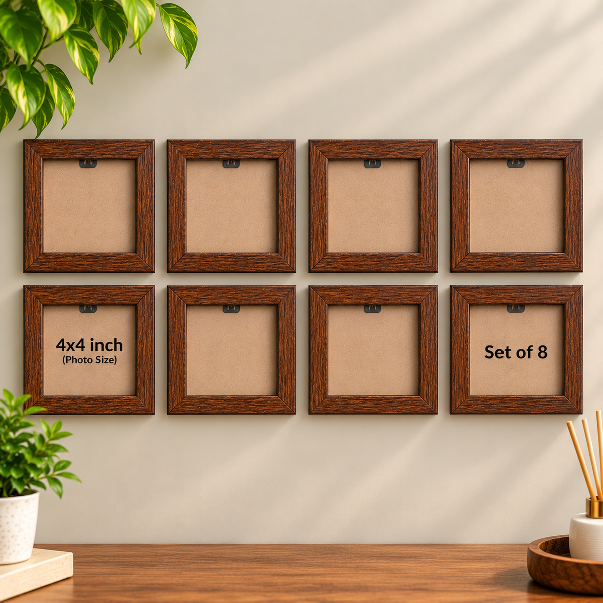 Photo Frames 4x4 inch Set Of Frames , Brown Wood Wall Frames