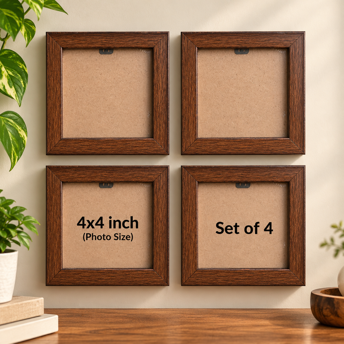 Photo Frames 4x4 inch Set Of Frames , Brown Wood Wall Frames