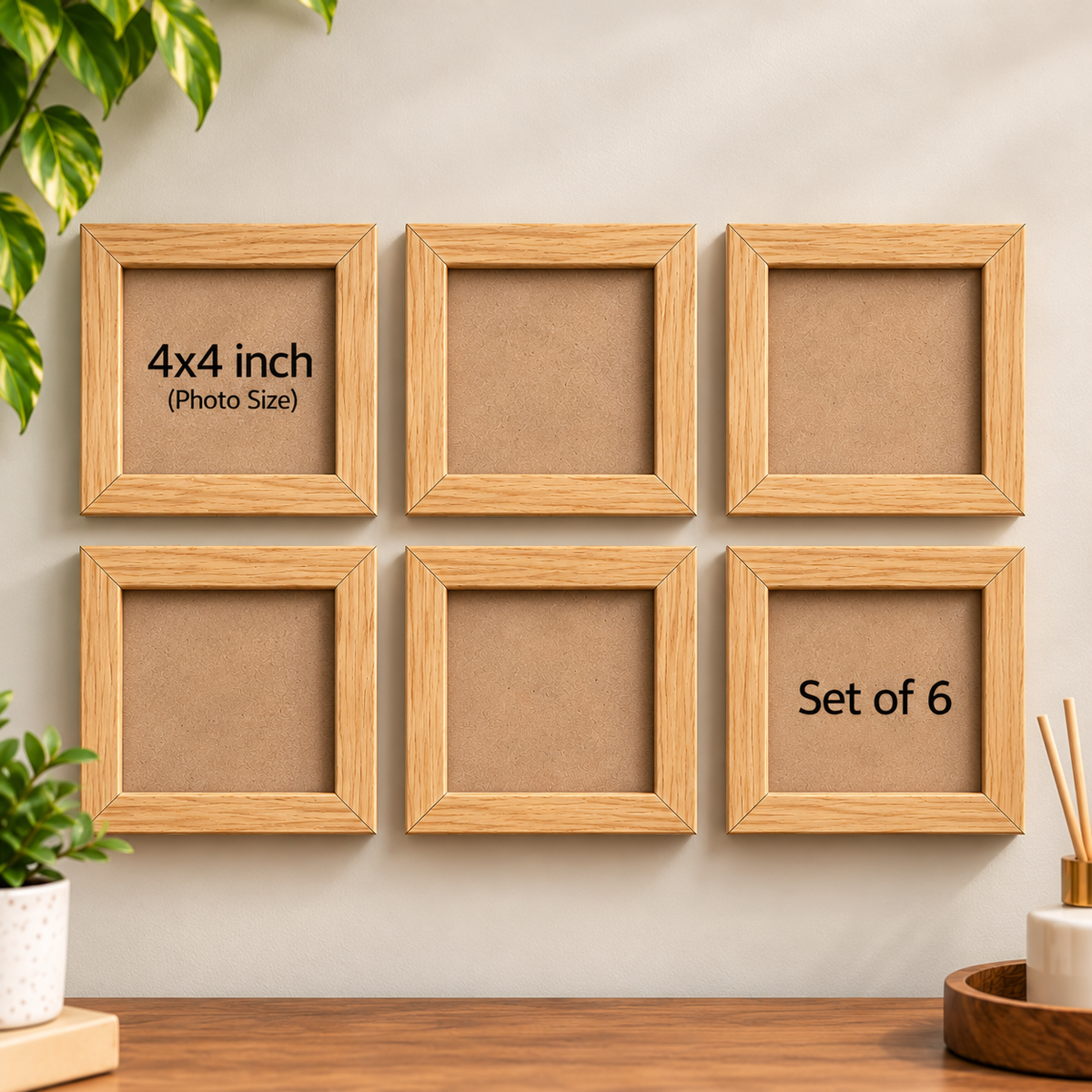 Photo Frames 4x4 inch Set of Frames, Light Brown Wood Wall Frames