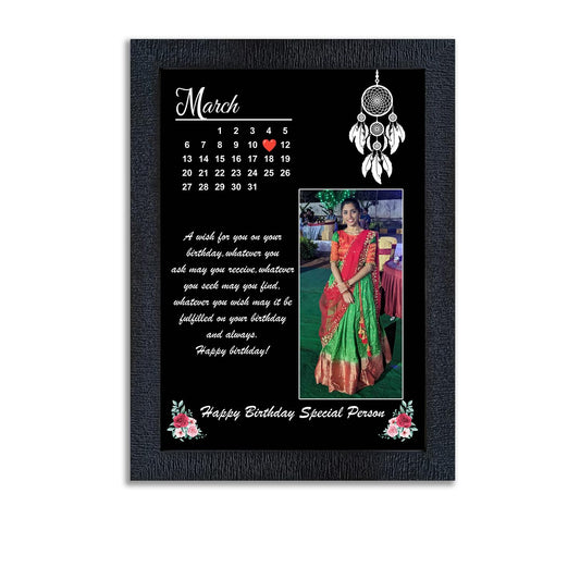 FRAME RANG Customised Photo Frame with Calendar & Message | Personalised Black Frame for Anniversary, Birthday & Special Moments