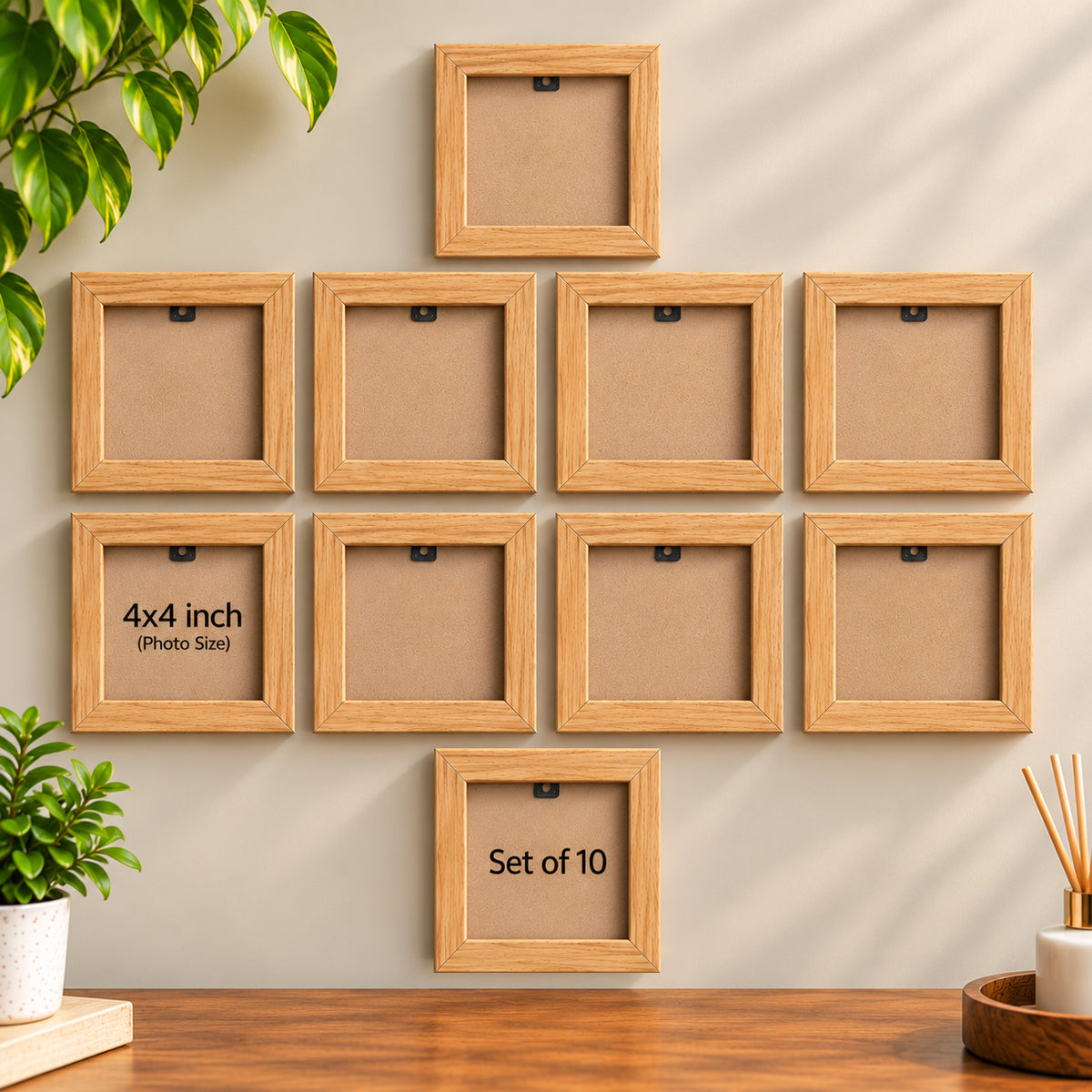 Photo Frames 4x4 inch Set of Frames, Light Brown Wood Wall Frames