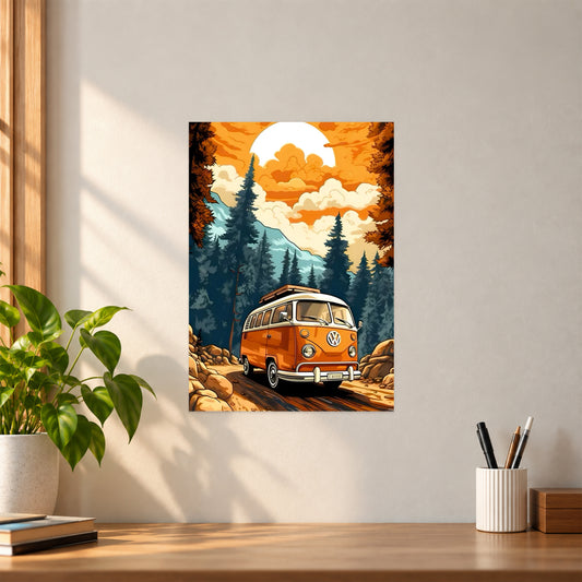 Artistic || Volkswagen in Jungle Poster | Vintage Car Wall Art
