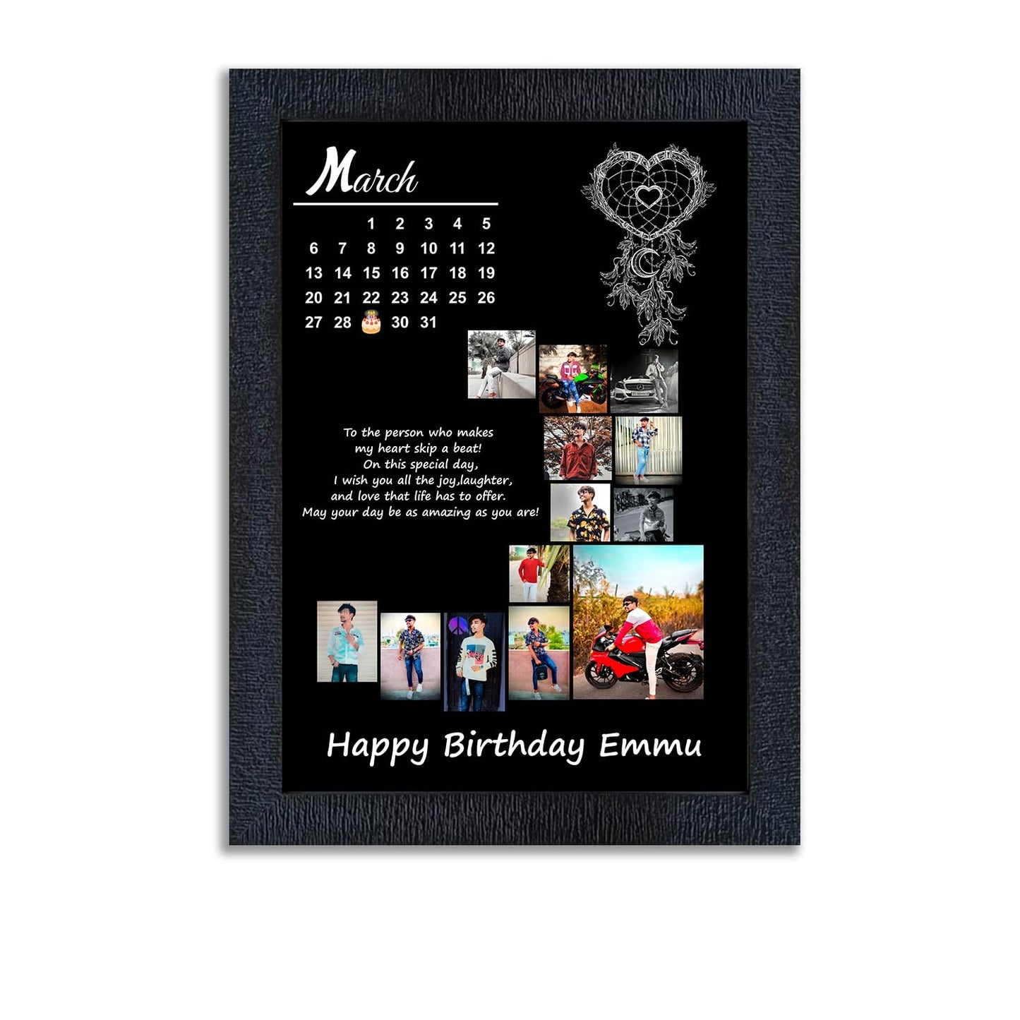 FRAME RANG Custom Calendar Photo Frame with Text | Personalised Black Frame for Special Dates, Birthday & Anniversary Gift
