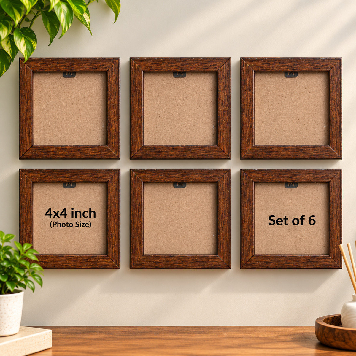 Photo Frames 4x4 inch Set Of Frames , Brown Wood Wall Frames