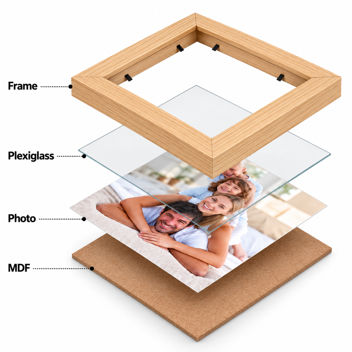 Photo Frames 4x4 inch Set of Frames, Light Brown Wood Wall Frames
