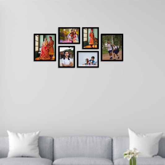 FRAME RANG Set of 6 Black Photo Frames (2 – 8x10 Inch, 4 – 6x8 Inch) | Wall Photo Frame Set for Gallery Wall & Home Décor