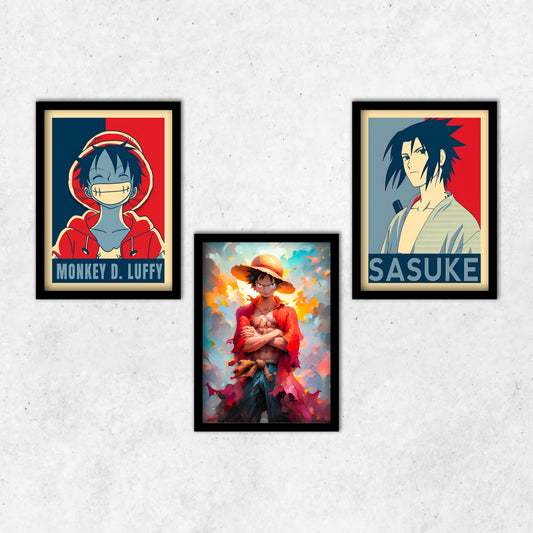 One Piece and Sasuke Combo Frame (3pcs:- 13*9inch)