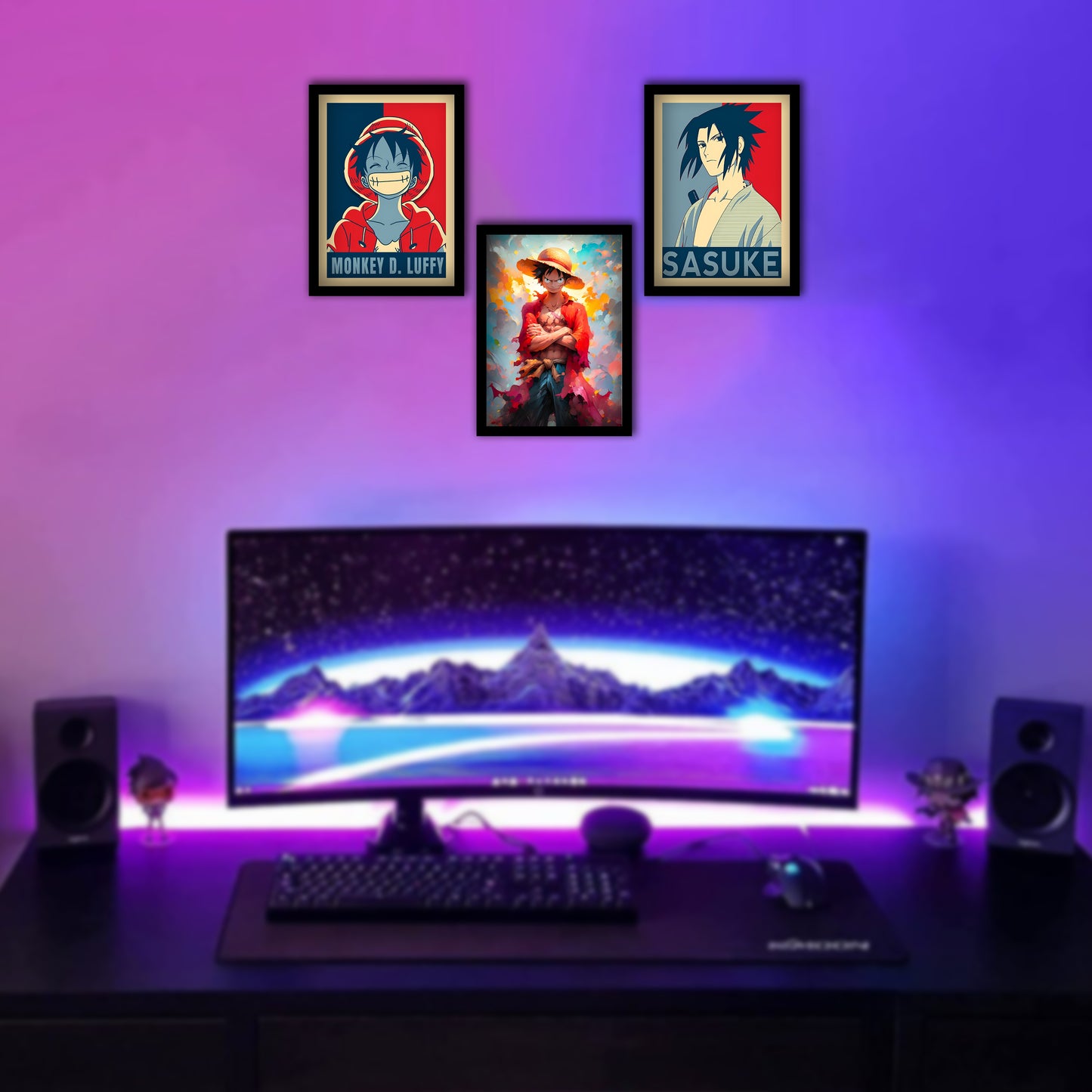 One Piece and Sasuke Combo Frame (3pcs:- 13*9inch)