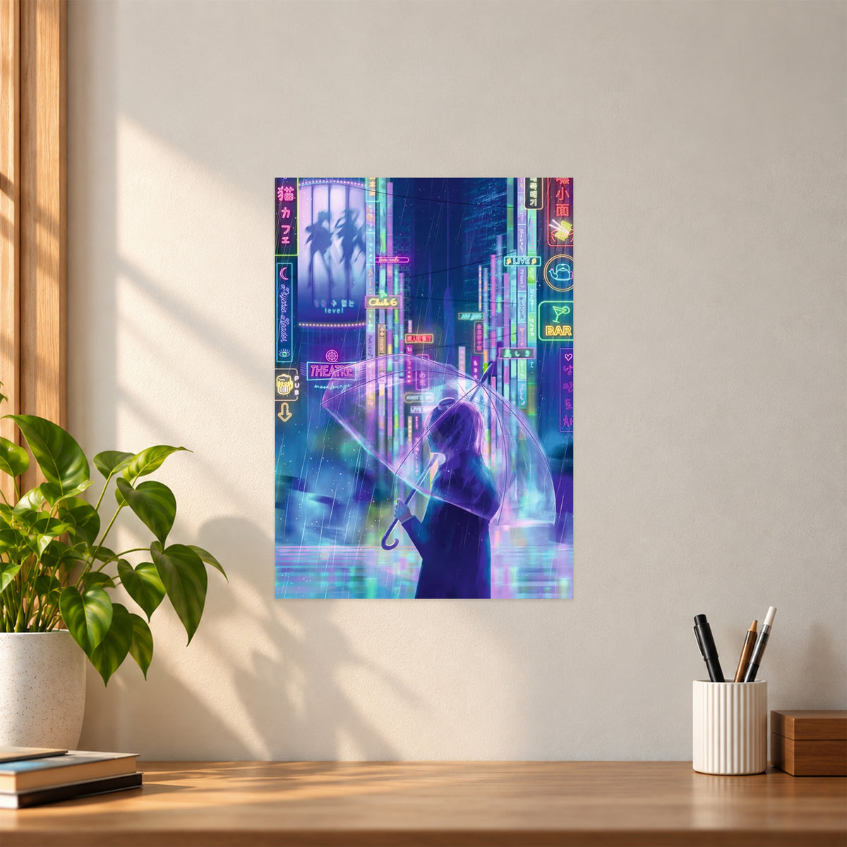 Artistic Girl Under Umbrella Poster || Aesthetic Rain Wall Art