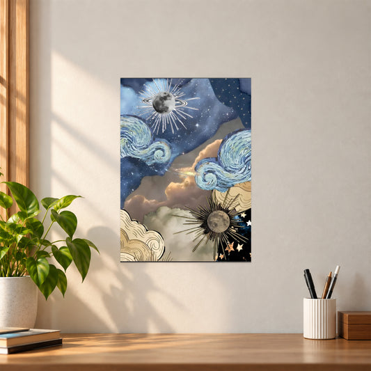 Artistic Earth Sun Star Abstract Poster || Cosmic Wall Art