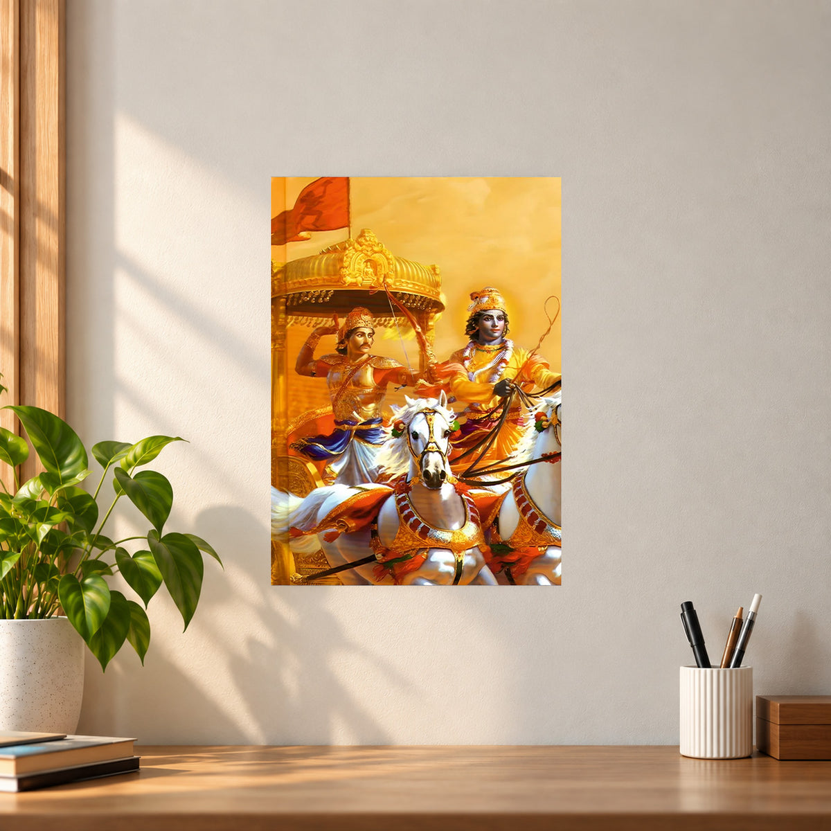 Spiritual Lord Krishna with Arjuna Poster || Bhagavad Gita Wall Art