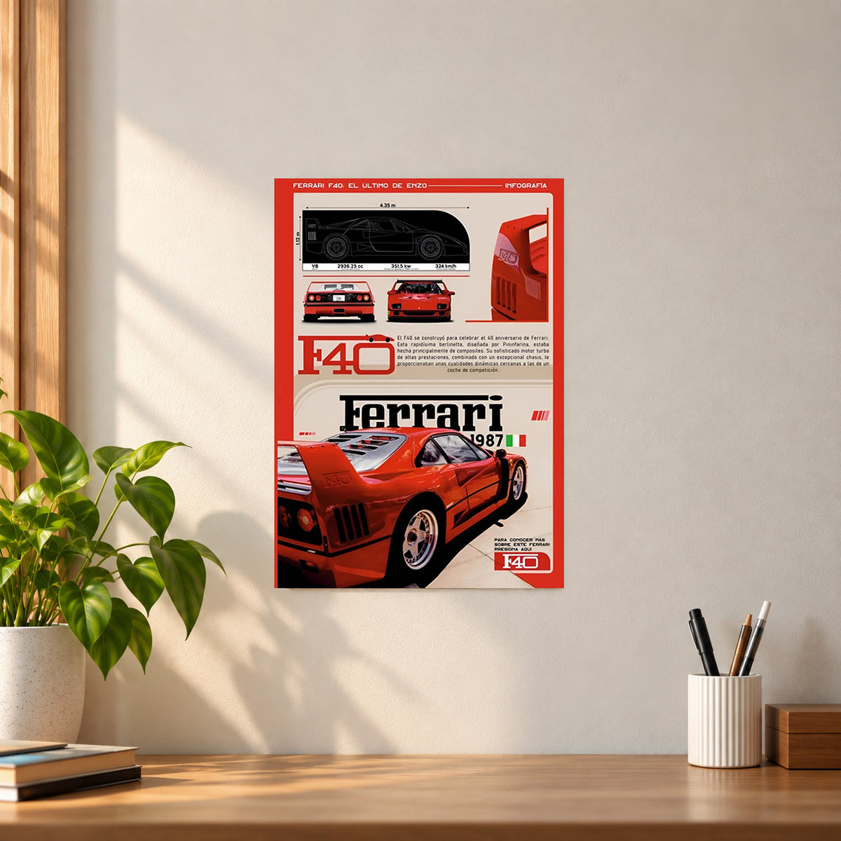Car Ferrari F40 Poster || Supercar & Automotive Wall Art