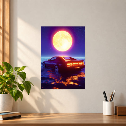 Artistic Car & Moon Poster || Artistic Automotive Night Wall Art