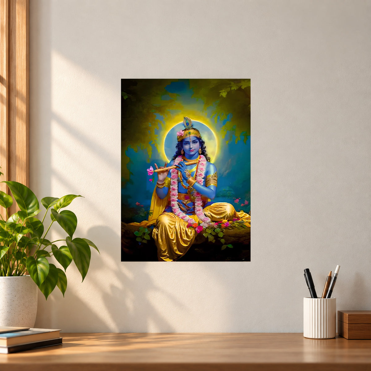 Spiritual Krishna Playing Flute Poster || Spiritual Wall Art