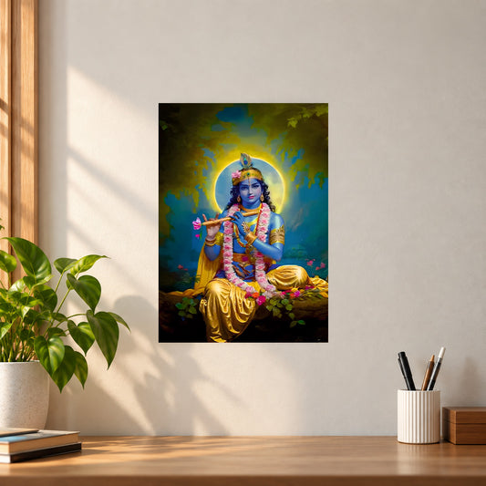 Spiritual Krishna Playing Flute Poster || Spiritual Wall Art