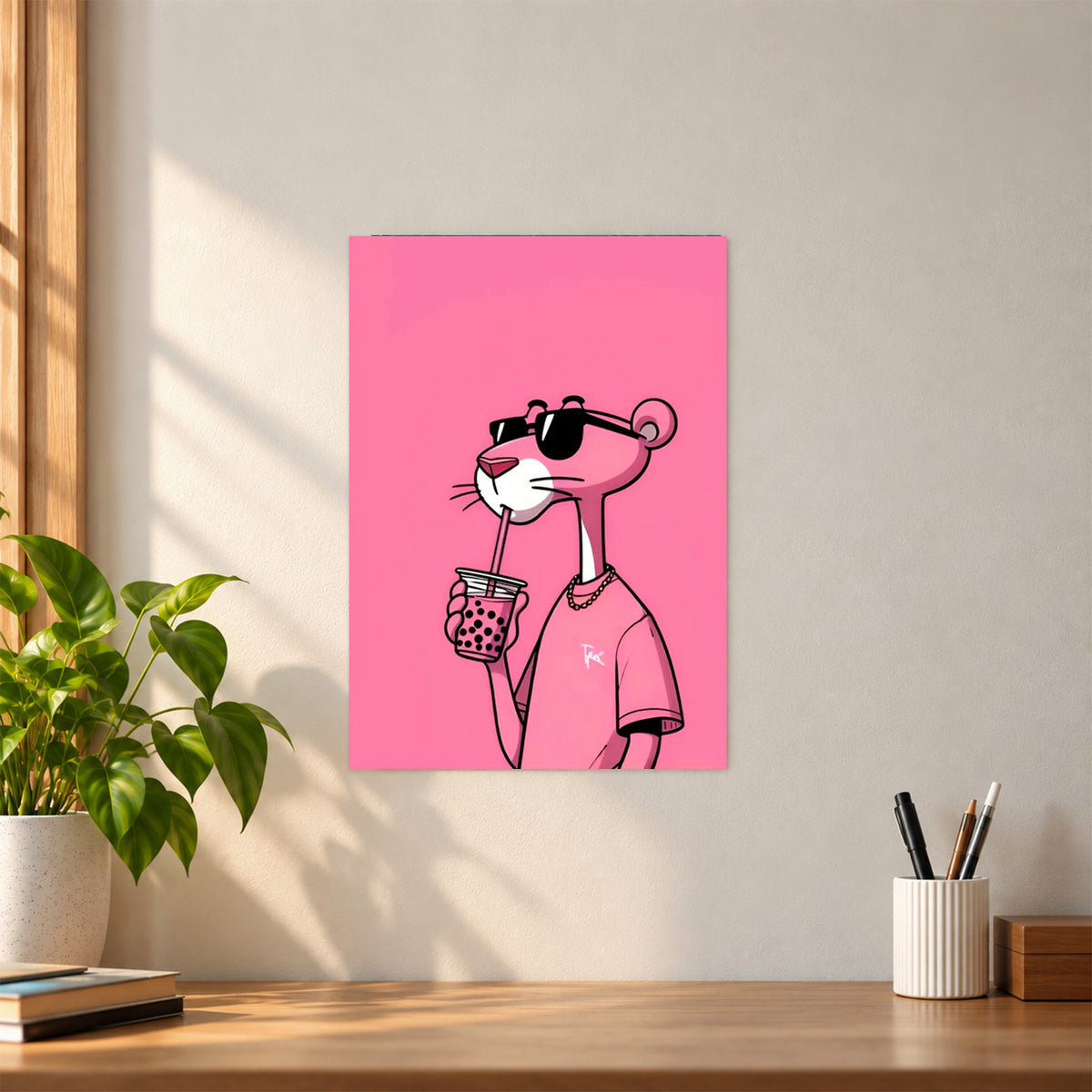 Aetistic Pink Panther Boba Poster || Fun & Quirky Wall Art