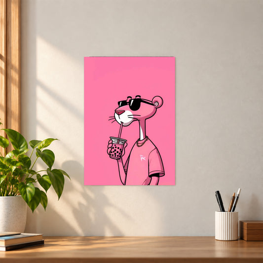 Aetistic Pink Panther Boba Poster || Fun & Quirky Wall Art