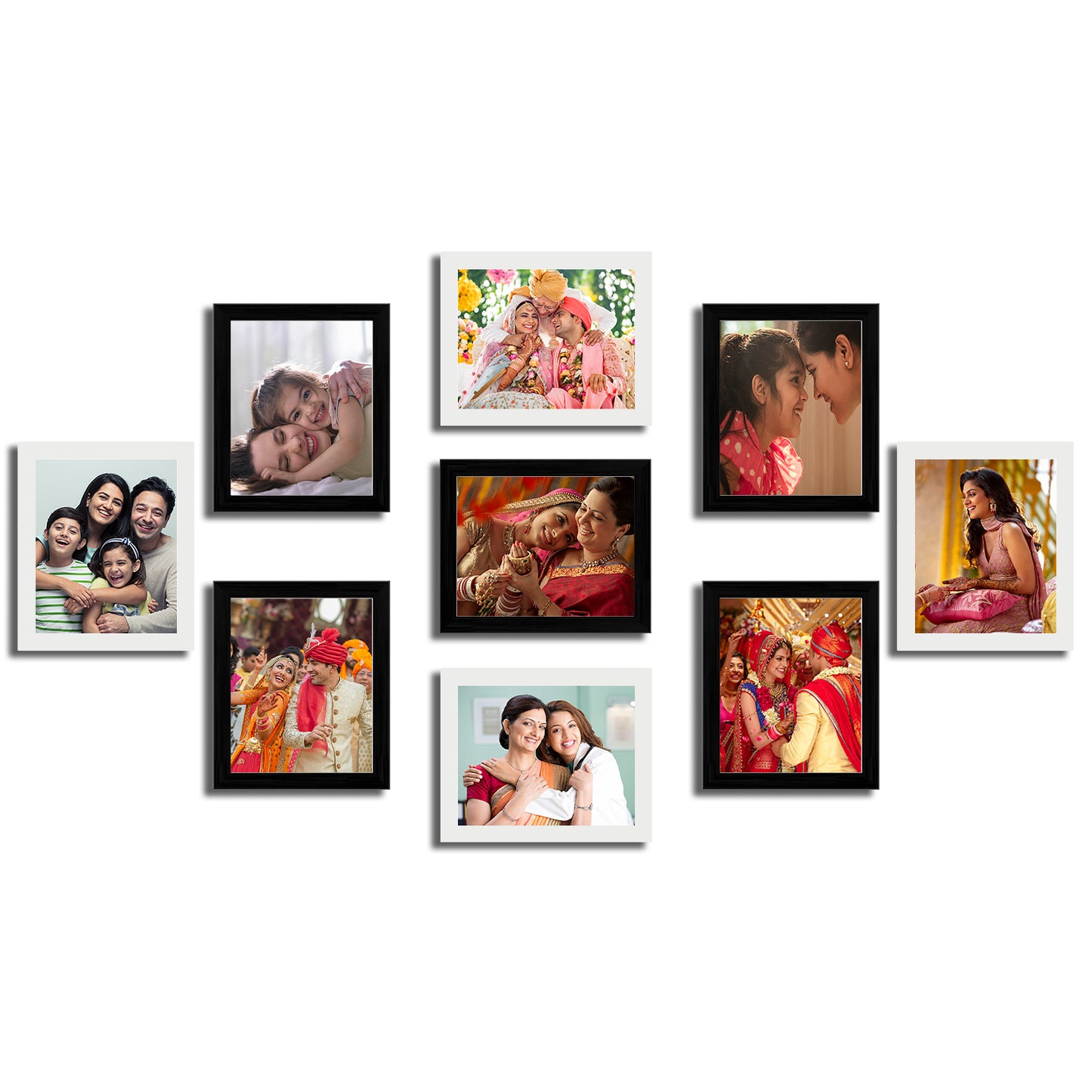FRAME RANG Set of 9 Photo Frames (6x8 Inch) – 5 Black & 4 White | Wall Photo Frame Set for Gallery Wall & Home Décor