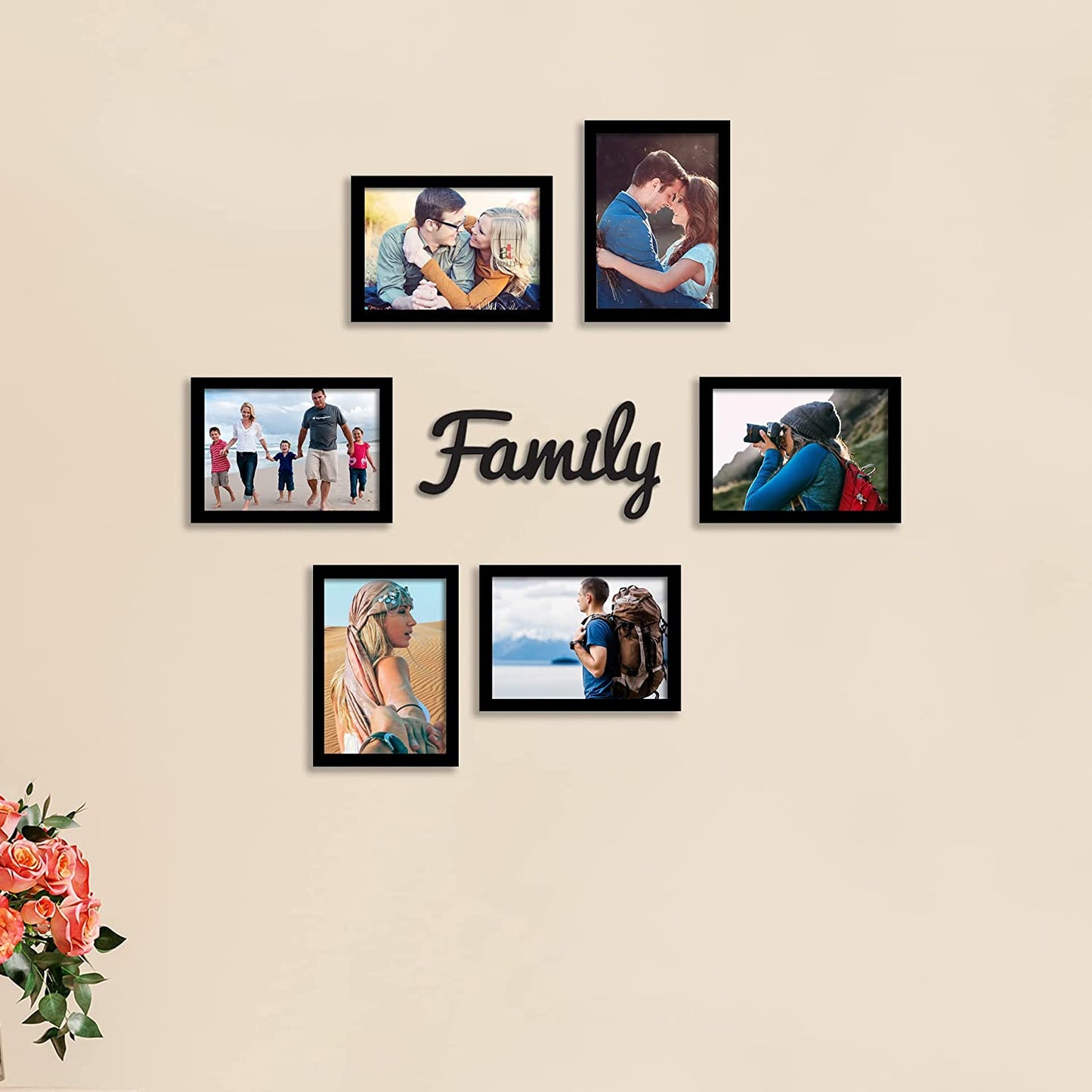 FRAME RANG Set of 6 Black Photo Frames (6 – 4x6 Inch) with “Family” MDF Cutout | Wall Photo Frame Set for Family Gallery Wall