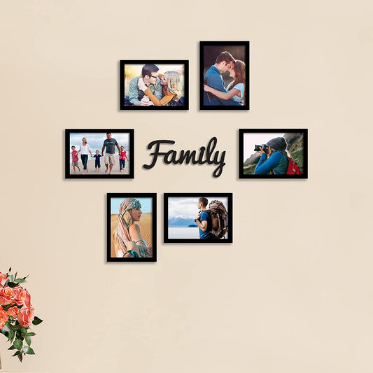 FRAME RANG Set of 6 Black Photo Frames (6 – 4x6 Inch) with “Family” MDF Cutout | Wall Photo Frame Set for Family Gallery Wall