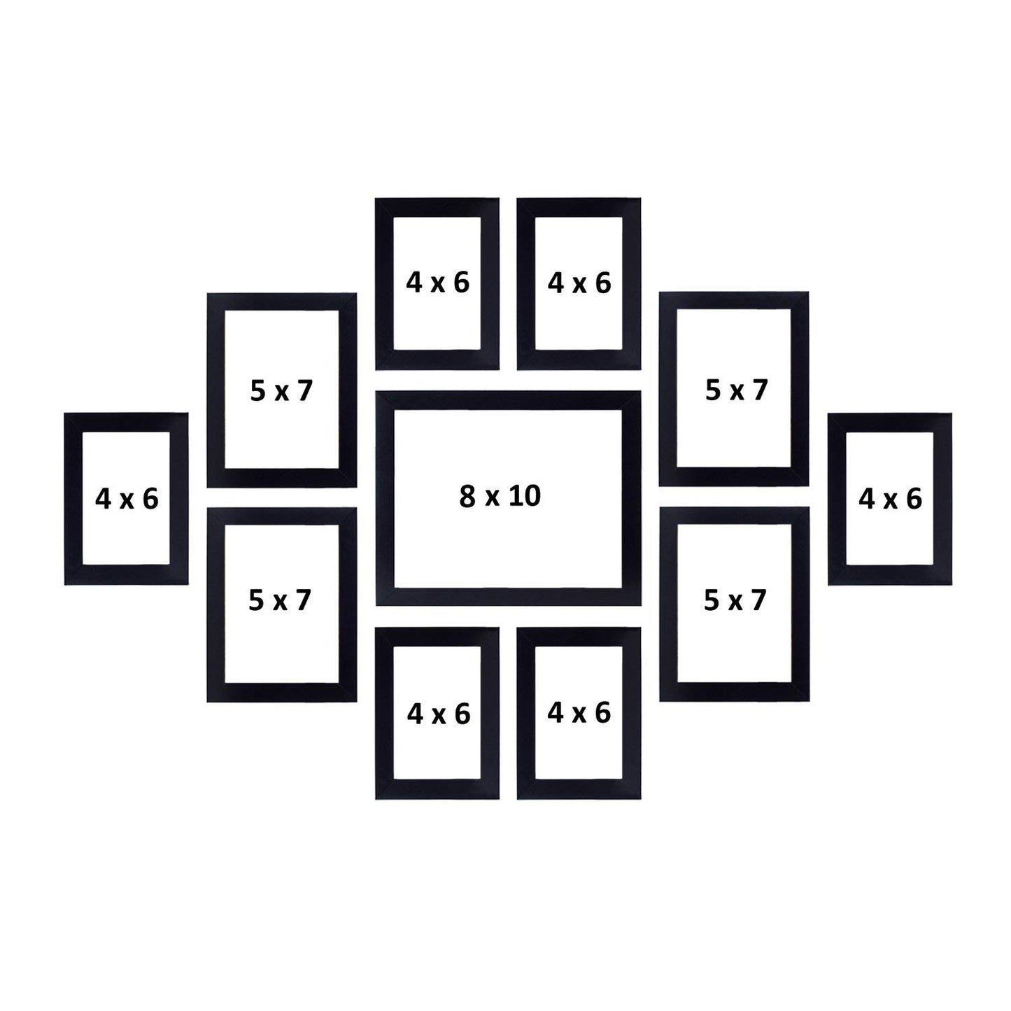 FRAME RANG Set of 11 Black Photo Frames (1 – 8x10 Inch, 4 – 5x7 Inch, 6 – 4x6 Inch) | Wall Photo Frame Set for Gallery Wall & Home Décor