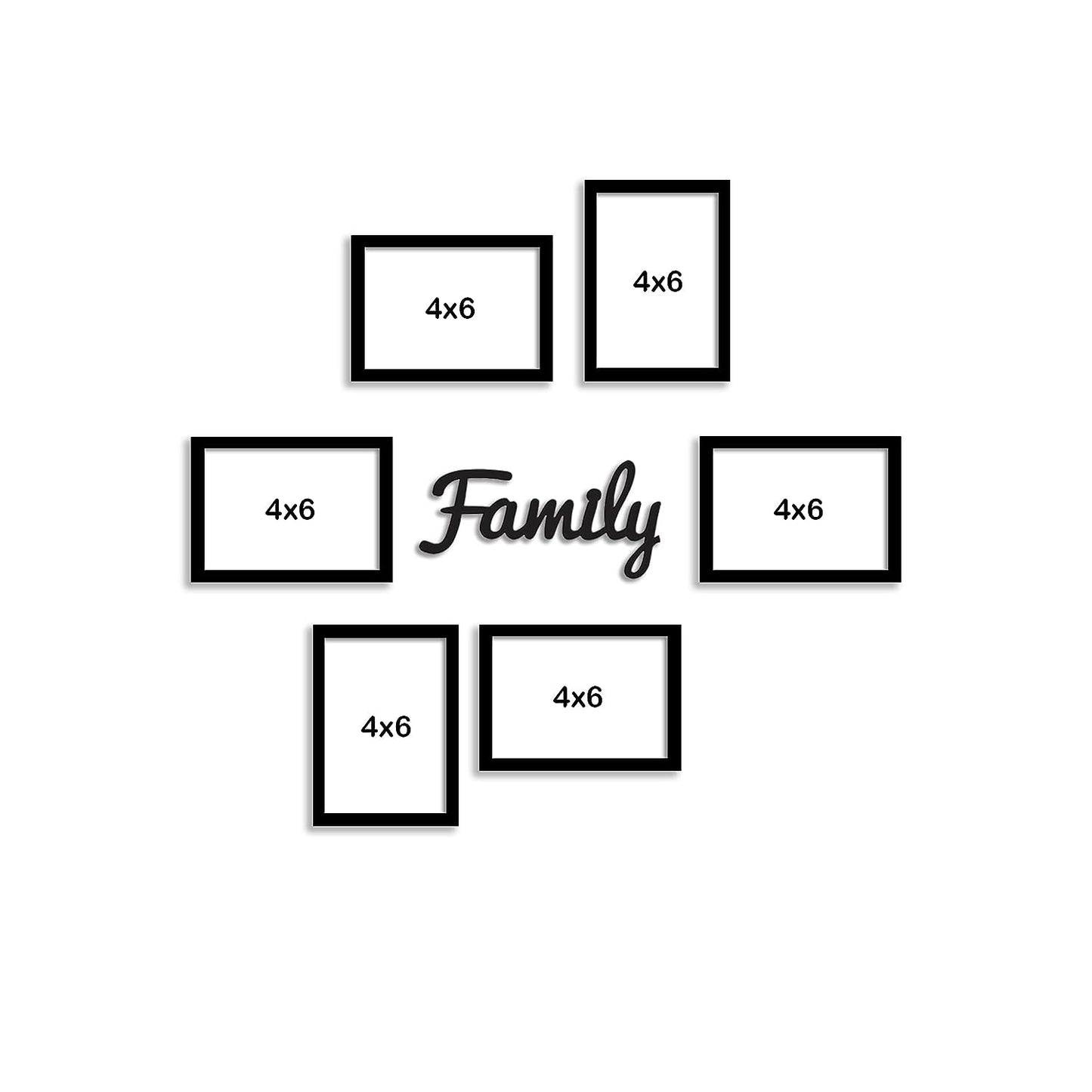 FRAME RANG Set of 6 Black Photo Frames (6 – 4x6 Inch) with “Family” MDF Cutout | Wall Photo Frame Set for Family Gallery Wall