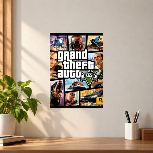 Games GTA V Banner Poster || Grand Theft Auto Gaming Wall Art
