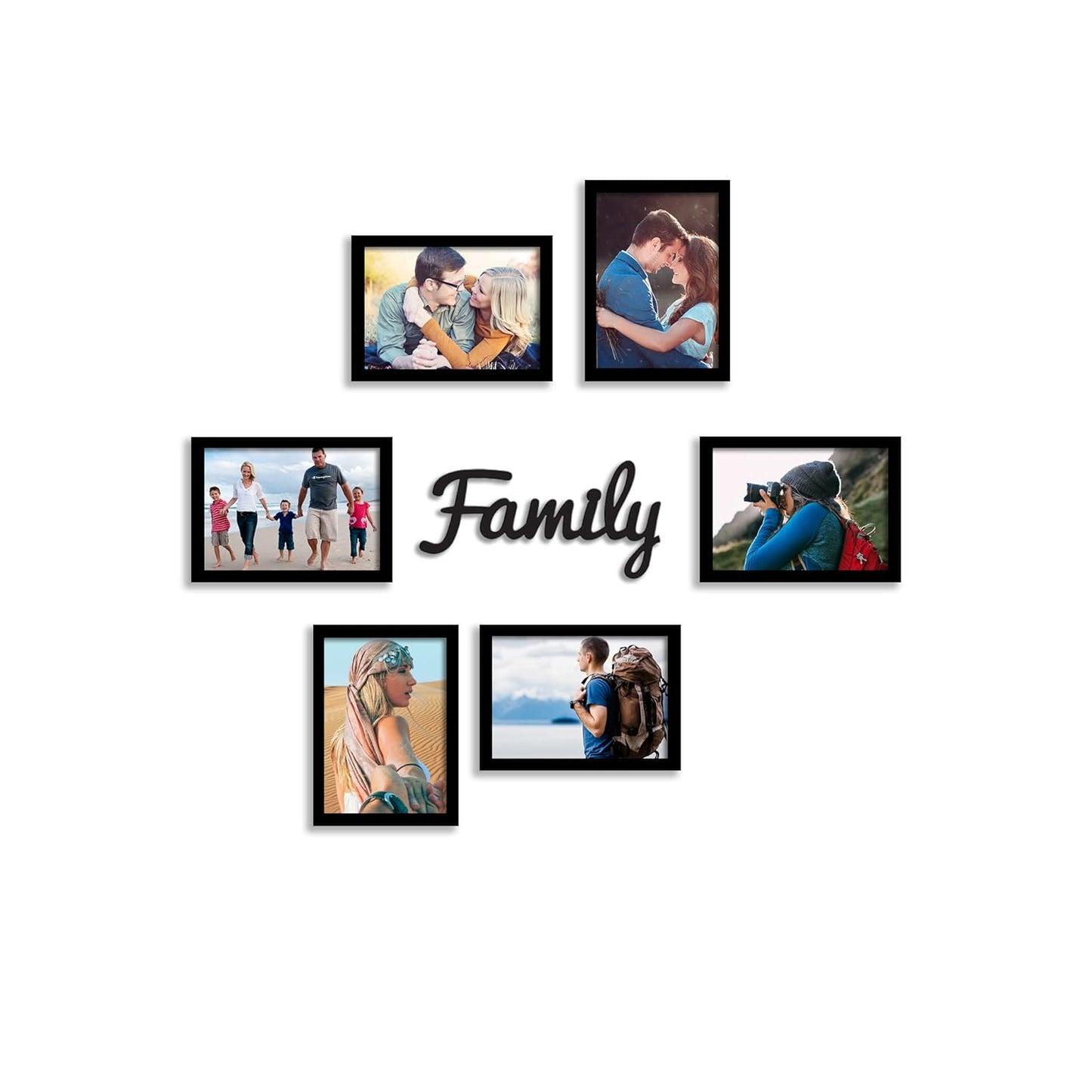 FRAME RANG Set of 6 Black Photo Frames (6 – 4x6 Inch) with “Family” MDF Cutout | Wall Photo Frame Set for Family Gallery Wall