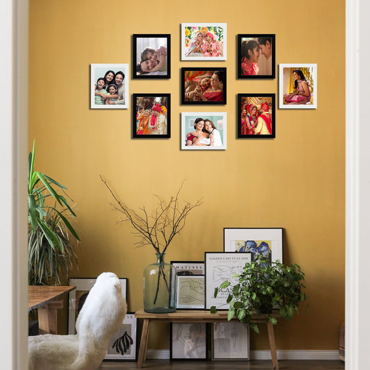 FRAME RANG Set of 9 Photo Frames (6x8 Inch) – 5 Black & 4 White | Wall Photo Frame Set for Gallery Wall & Home Décor