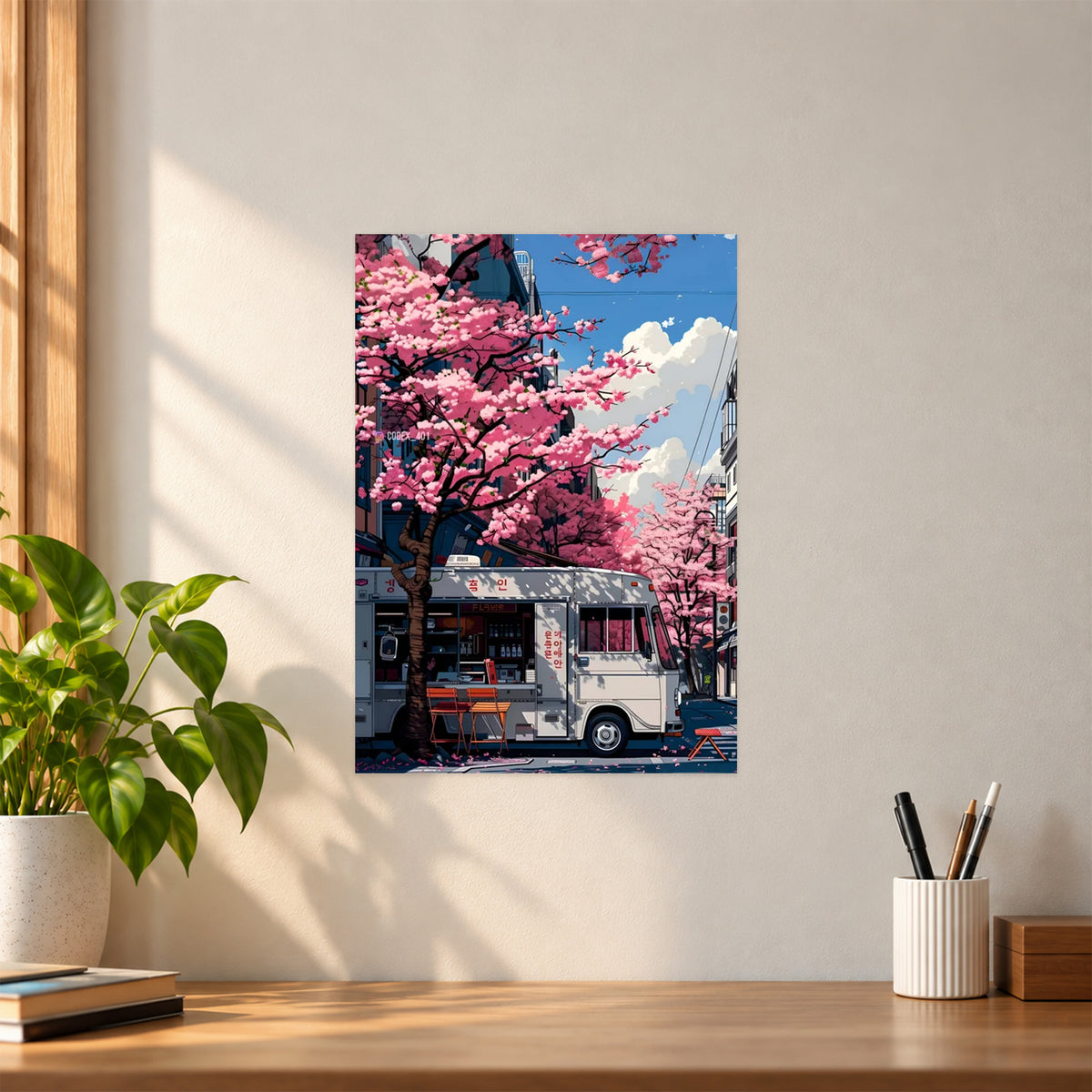Artistic Cherry Blossom Van Poster || Travel & Japanese Wall Art