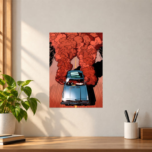 Artistic Red Smoke Car Poster | Automotive Wall Art