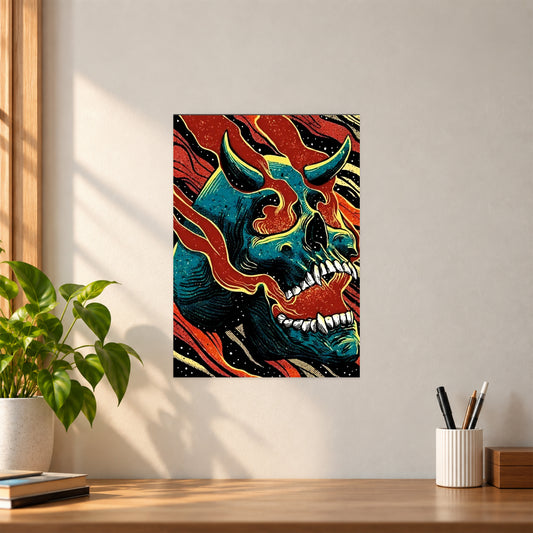 Artistic Red & Blue Skull Poster || Artistic Skull Wall Art