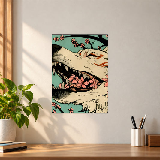 Artistic Cherry Blossom Fox Poster | Japanese-Inspired Wall Art