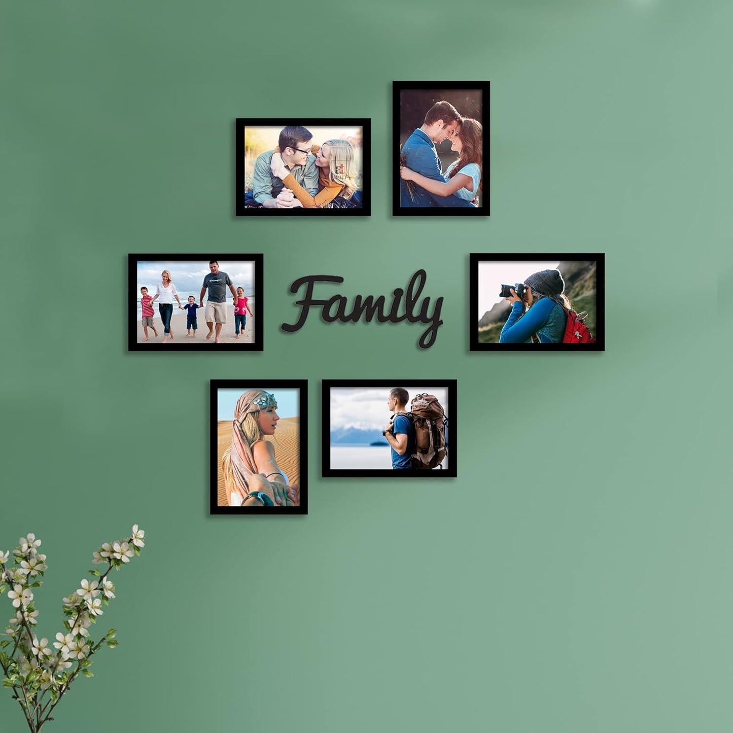 FRAME RANG Set of 6 Black Photo Frames (6 – 4x6 Inch) with “Family” MDF Cutout | Wall Photo Frame Set for Family Gallery Wall