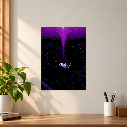 Artistic Pixelated Astronaut Underwater Poster || Space Wall Art