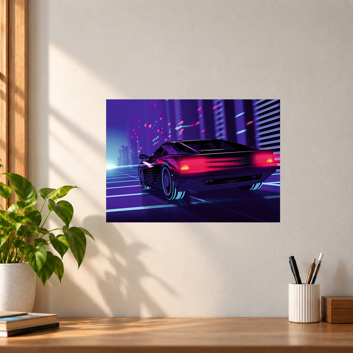 Car Cyberpunk Neon Poster || Futuristic Car Wall Art