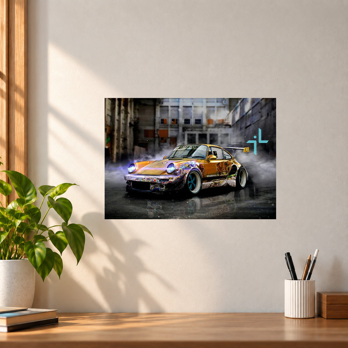 Car Blue Supercar Graffiti Poster || Automotive Wall Art