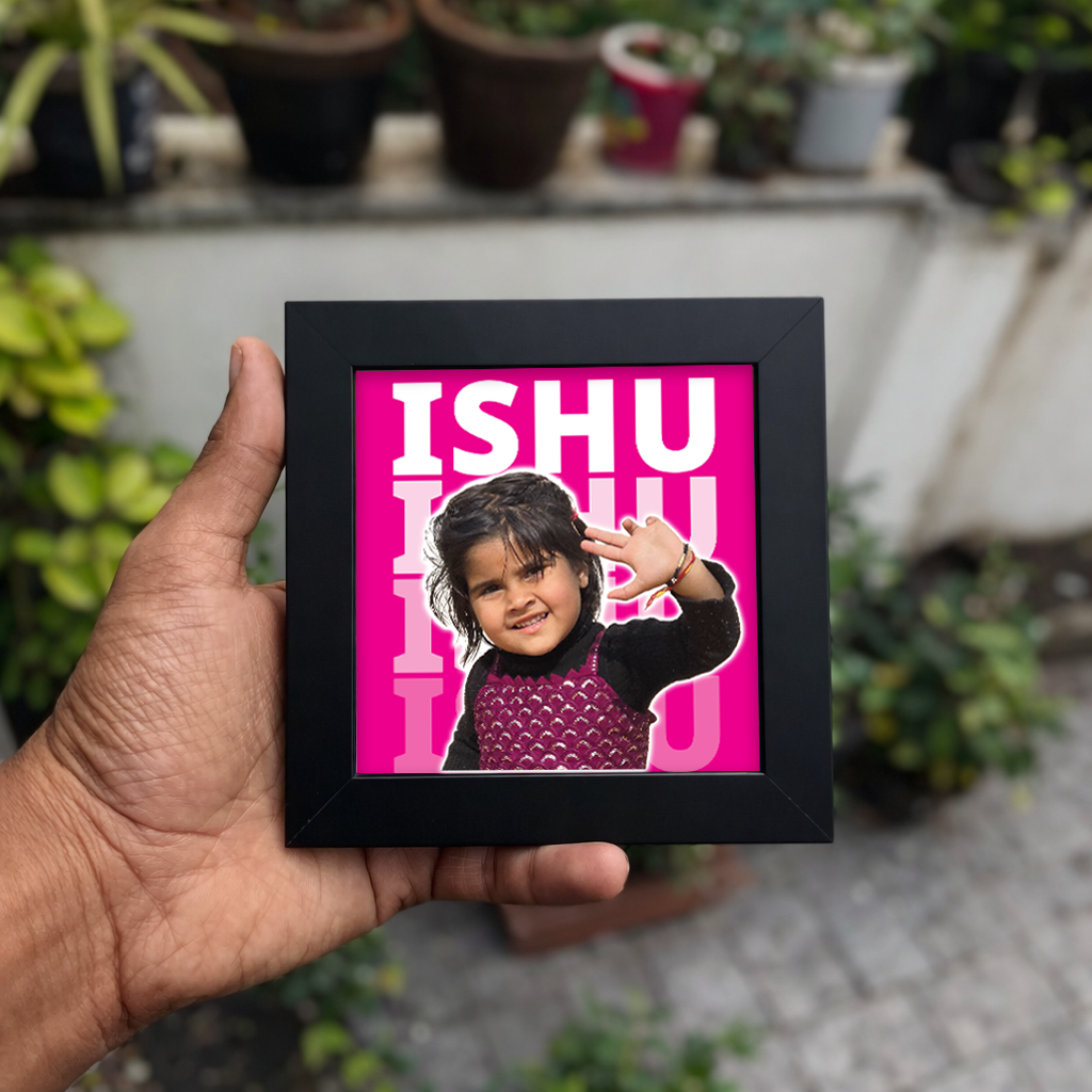 FRAME RANG Customised 4x4 Inch Photo Frame with Text Background | Table Top Frame with Acrylic Front for Personalised Gifts