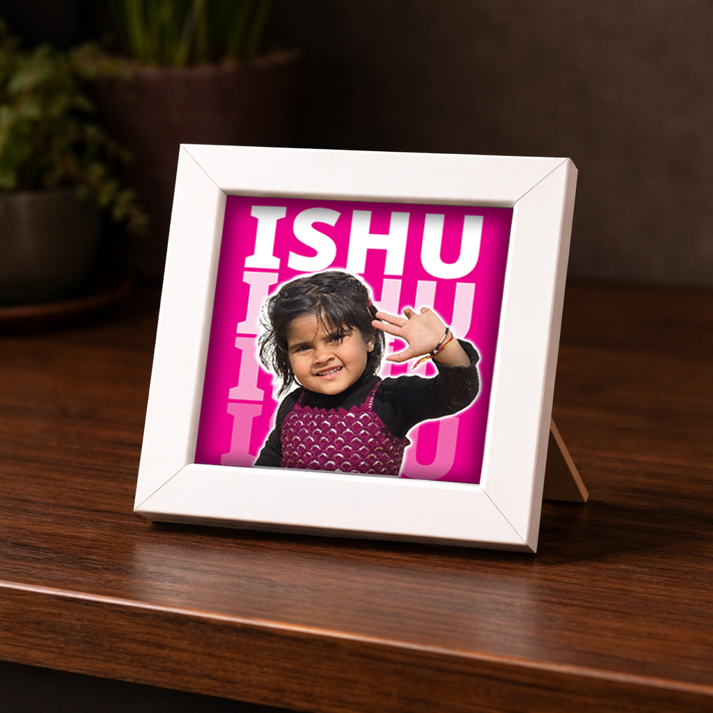 FRAME RANG Customised 4x4 Inch Photo Frame with Text Background | Table Top Frame with Acrylic Front for Personalised Gifts