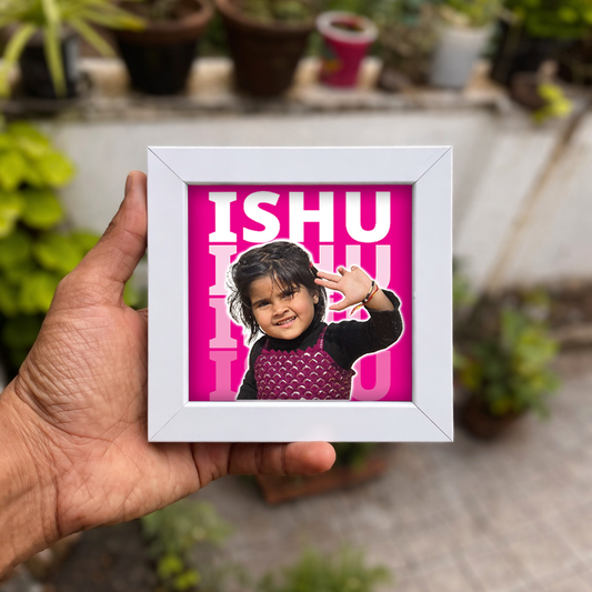 FRAME RANG Customised 4x4 Inch Photo Frame with Text Background | Table Top Frame with Acrylic Front for Personalised Gifts