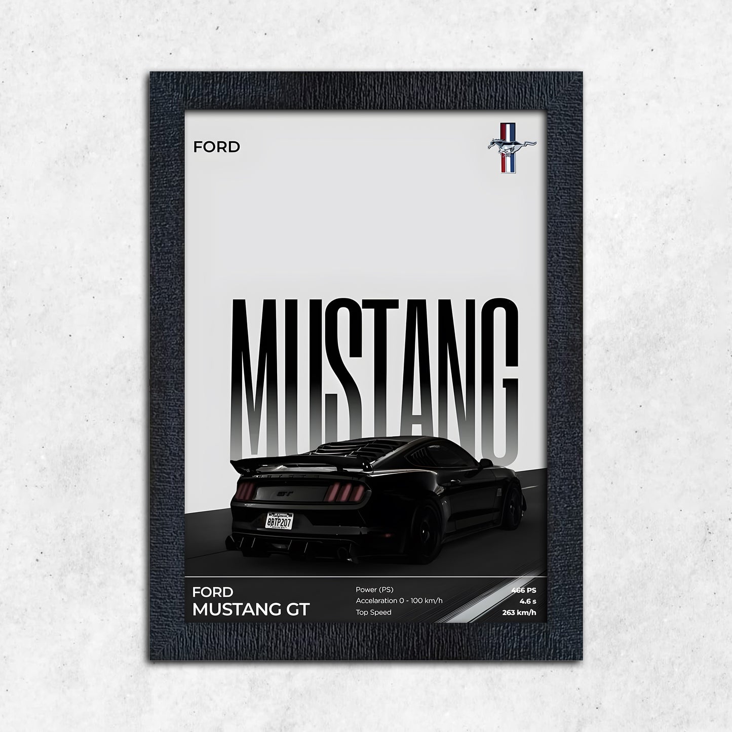 FRAME RANG Black Mustang Frame | Premium Car Poster with Frame Wall Art