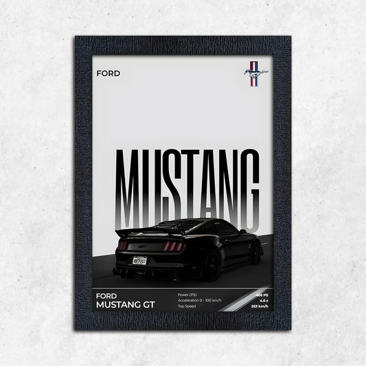 FRAME RANG Black Mustang Frame | Premium Car Poster with Frame Wall Art