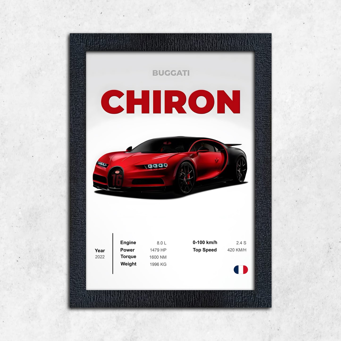FRAME RANG Red & Black Bugatti Chiron Frame | Supercar Poster Wall Art