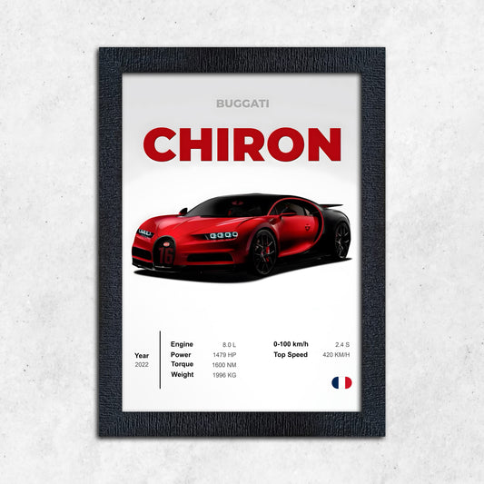 FRAME RANG Red & Black Bugatti Chiron Frame | Supercar Poster Wall Art