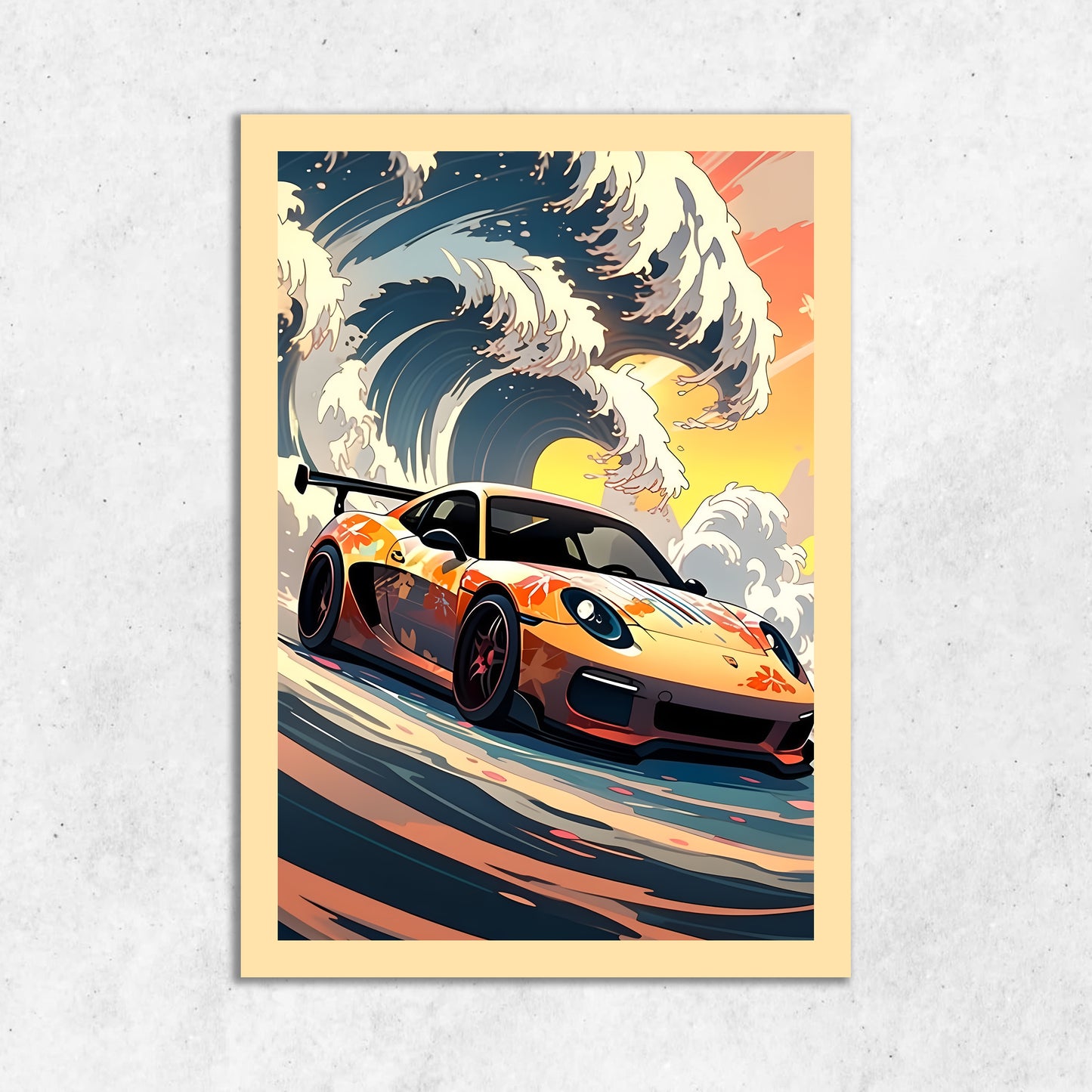 Porsche with Waves || Matte Finish Poster